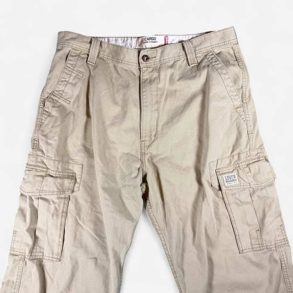 Y2K Vintage Levi's Tan Loose Straight Cargo Cropped Hemmed Cholo Style Size 38w